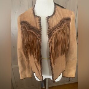 Zara NwT Fringed Tan leather jacket , size M